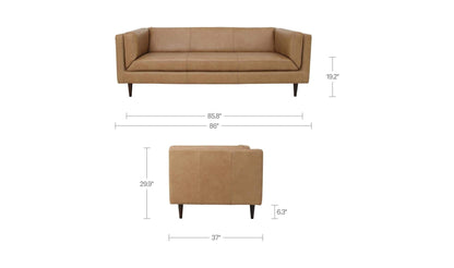 86" Tan Leather Sofa