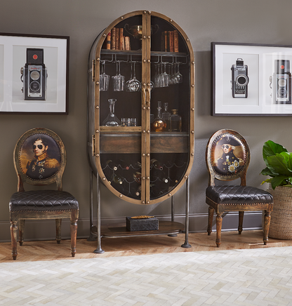 34" Dark Brown Oval Bar Cabinet
