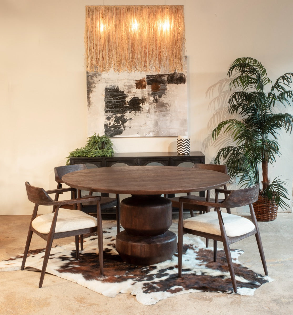 60" Walnut Brown Mango Wood Round Table
