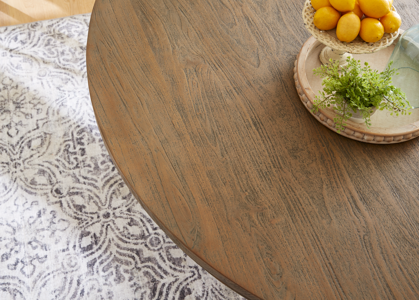 72″ Weathered Teak Mango Wood Round Dining Table