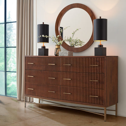 69" Honey Brown Fluted Wood Dresser