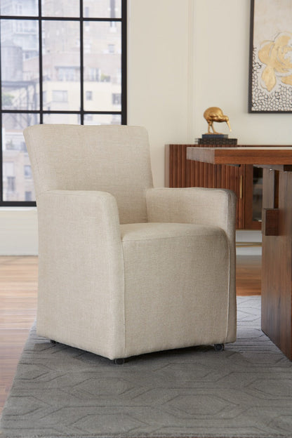 24" Beige Linen Wheeled Armchair