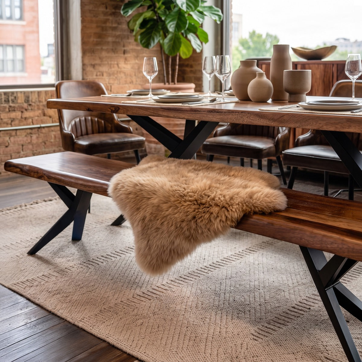 68" Natural Sheesham Wood Dining Bench