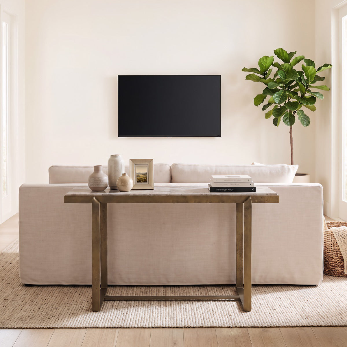 52" Capri Beige Marble Console Table