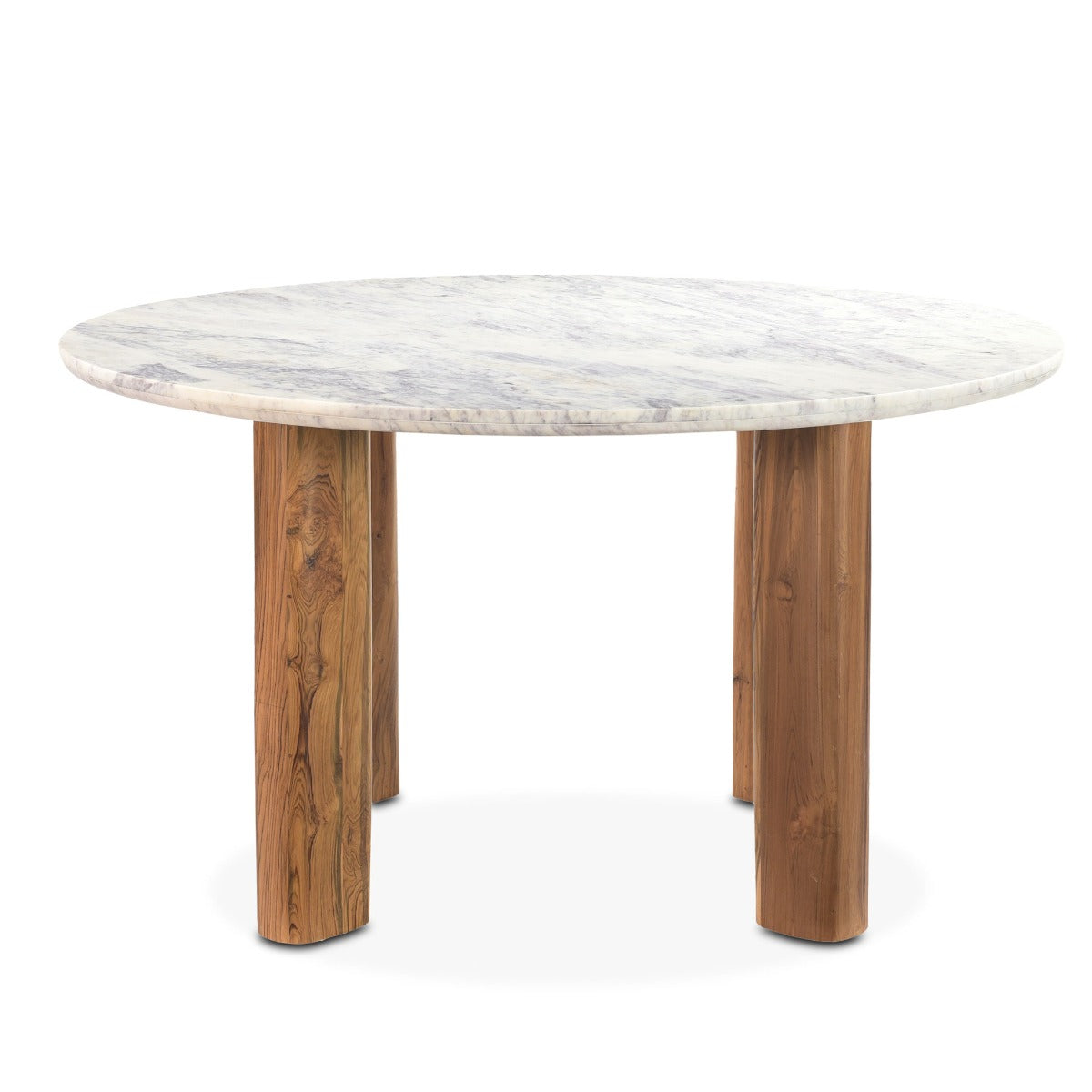54" White Marble and Reclaimed Teak Wood Round Table