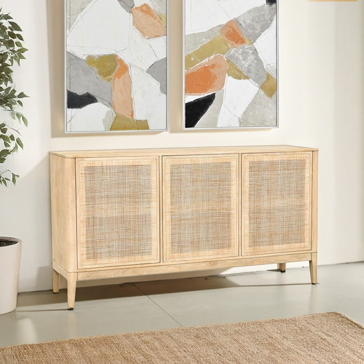 64" Natural White Mango Wood Sideboard