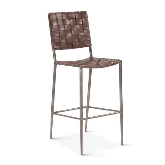 17" Brown Buffalo Leather Bar Chair