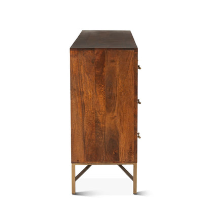 69" Honey Brown Fluted Wood Dresser