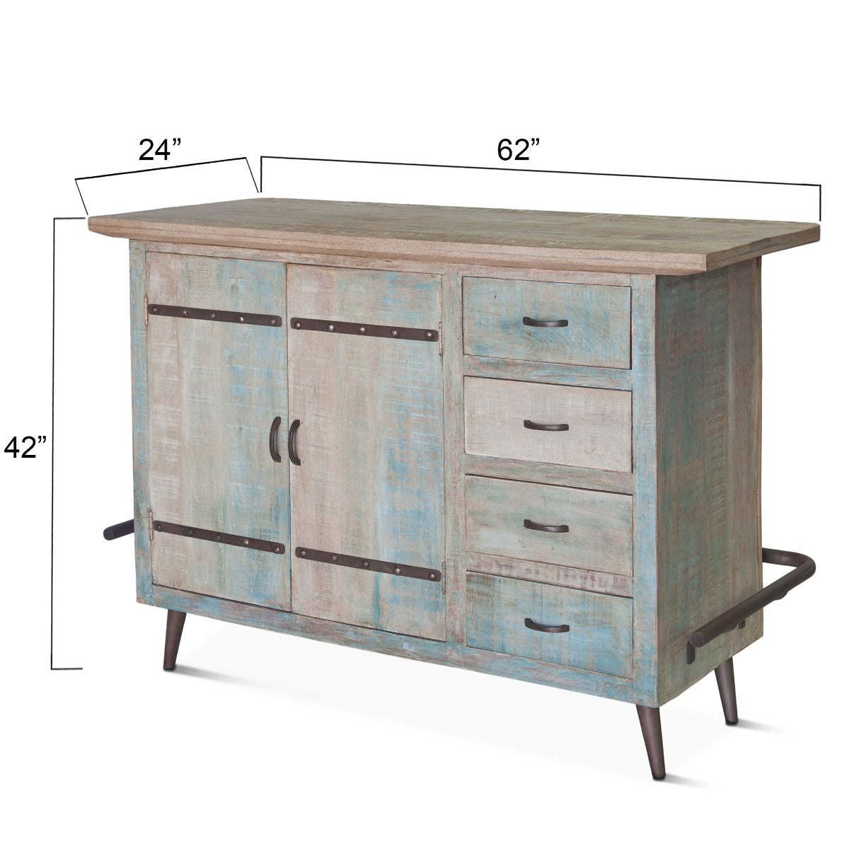 62" Vintage Teal Reclaimed Wood Bar