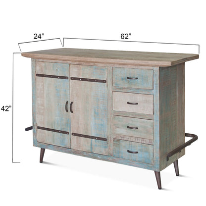 62" Vintage Teal Reclaimed Wood Bar
