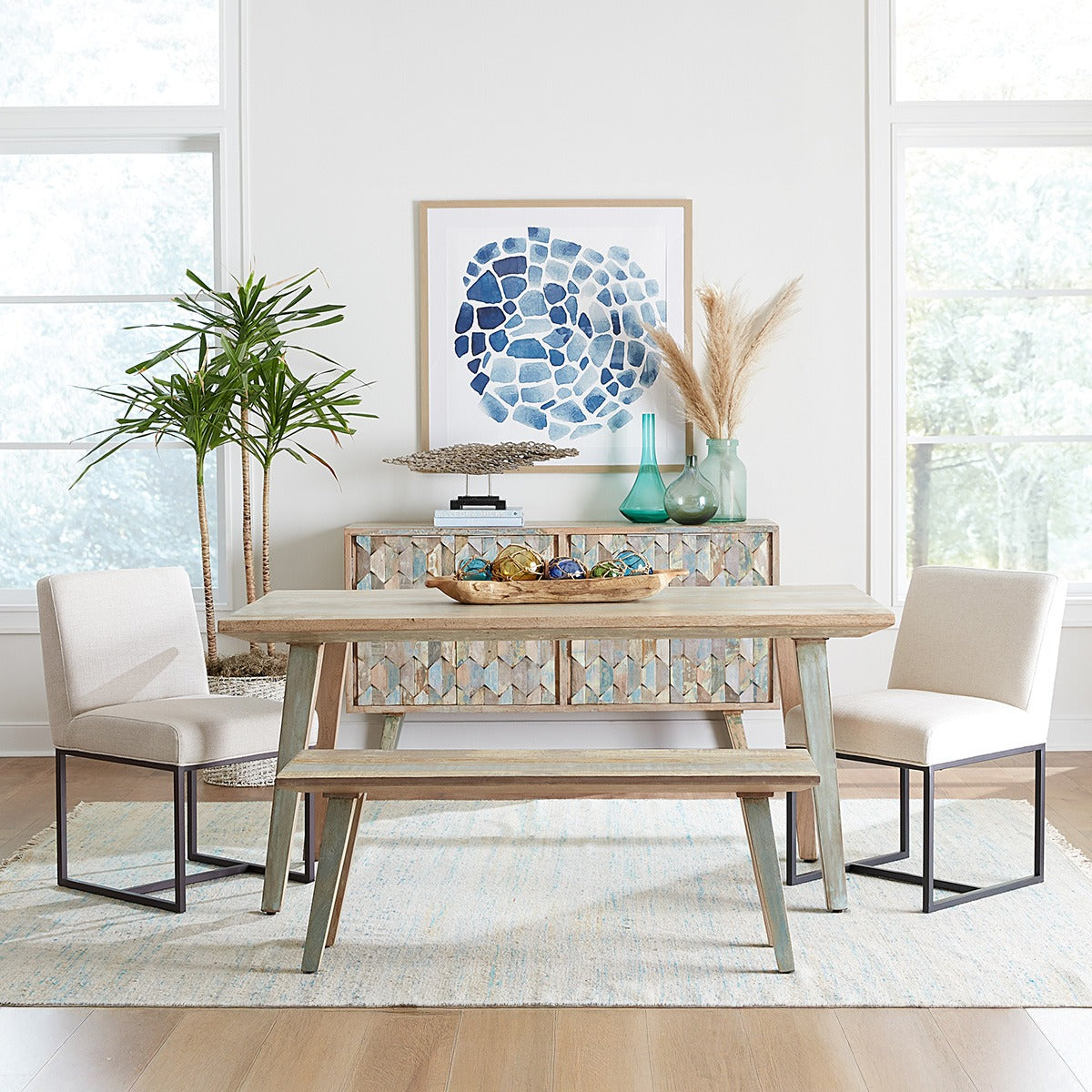 66" Vintage Teal Reclaimed Wood Dining Table