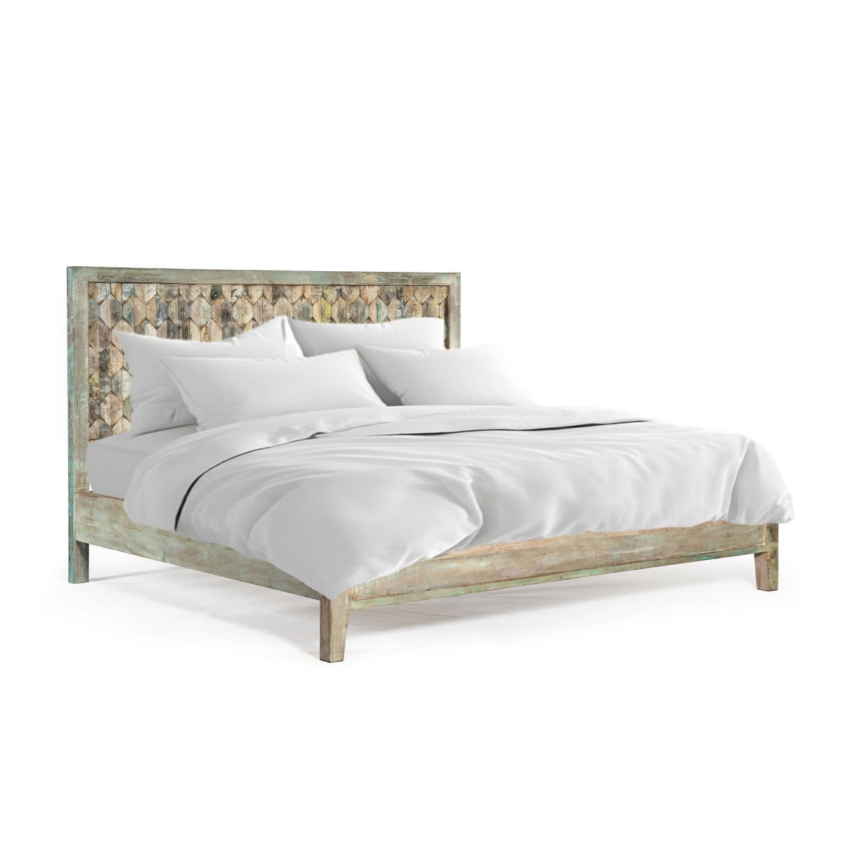 64" Vintage Teal Reclaimed Wood Queen Size Bed