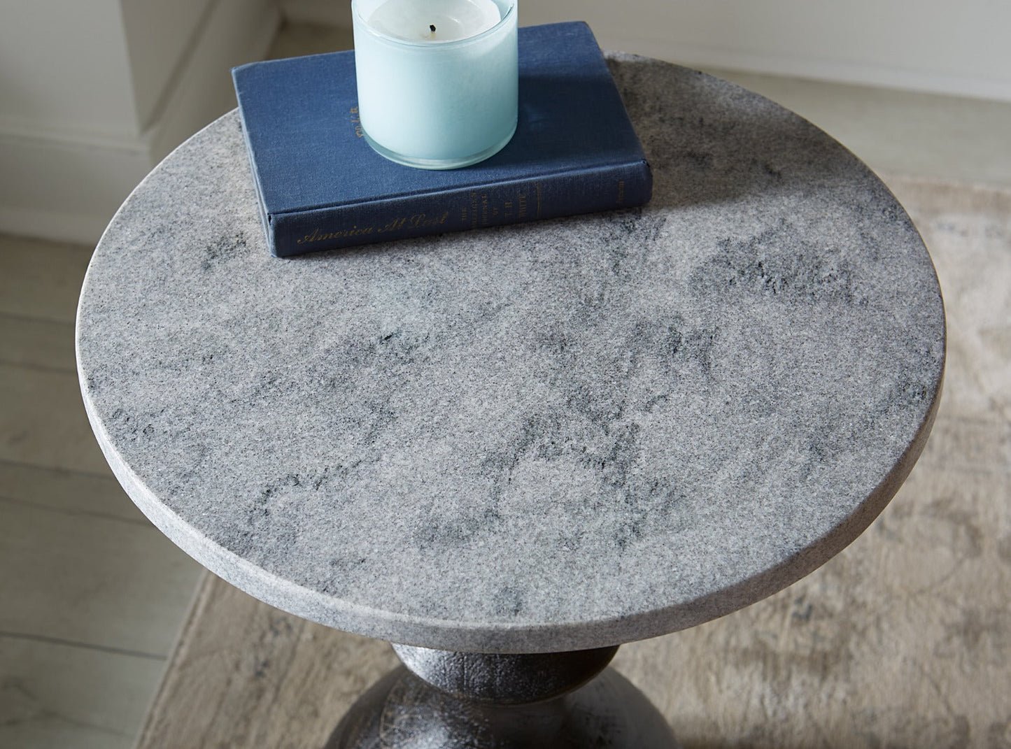 18" Gray Marble and Black Mango Wood Side Table