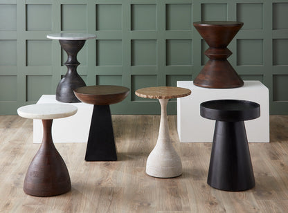 18" Gray Marble and Black Mango Wood Side Table