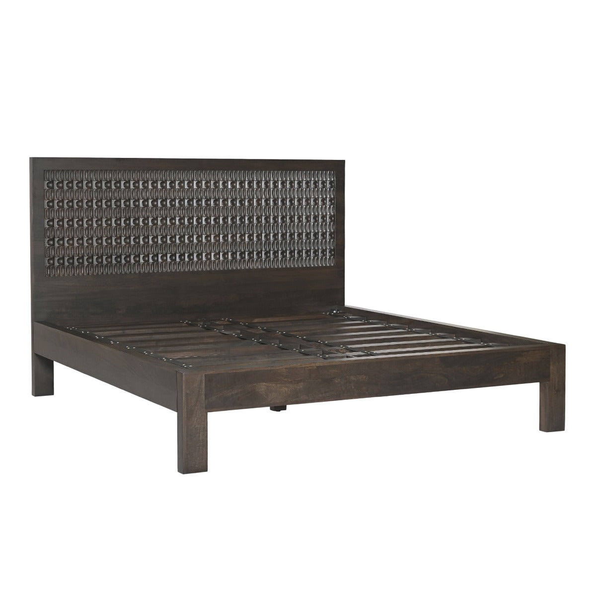 82" Dark Java Carved Wood King Size Bed