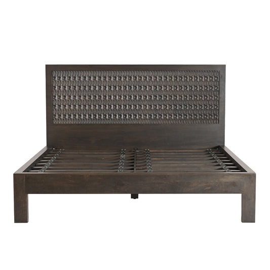 82" Dark Java Carved Wood King Size Bed