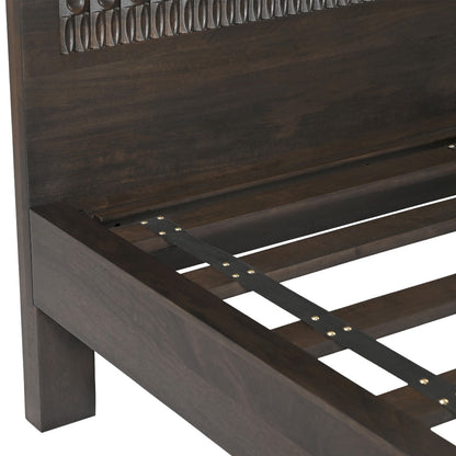 82" Dark Java Carved Wood King Size Bed
