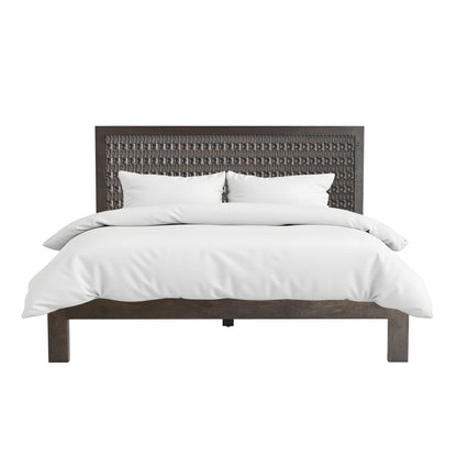 82" Dark Java Carved Wood King Size Bed