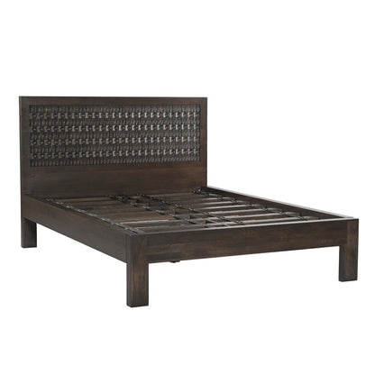 66" Dark Java Carved Wood Queen Size Bed