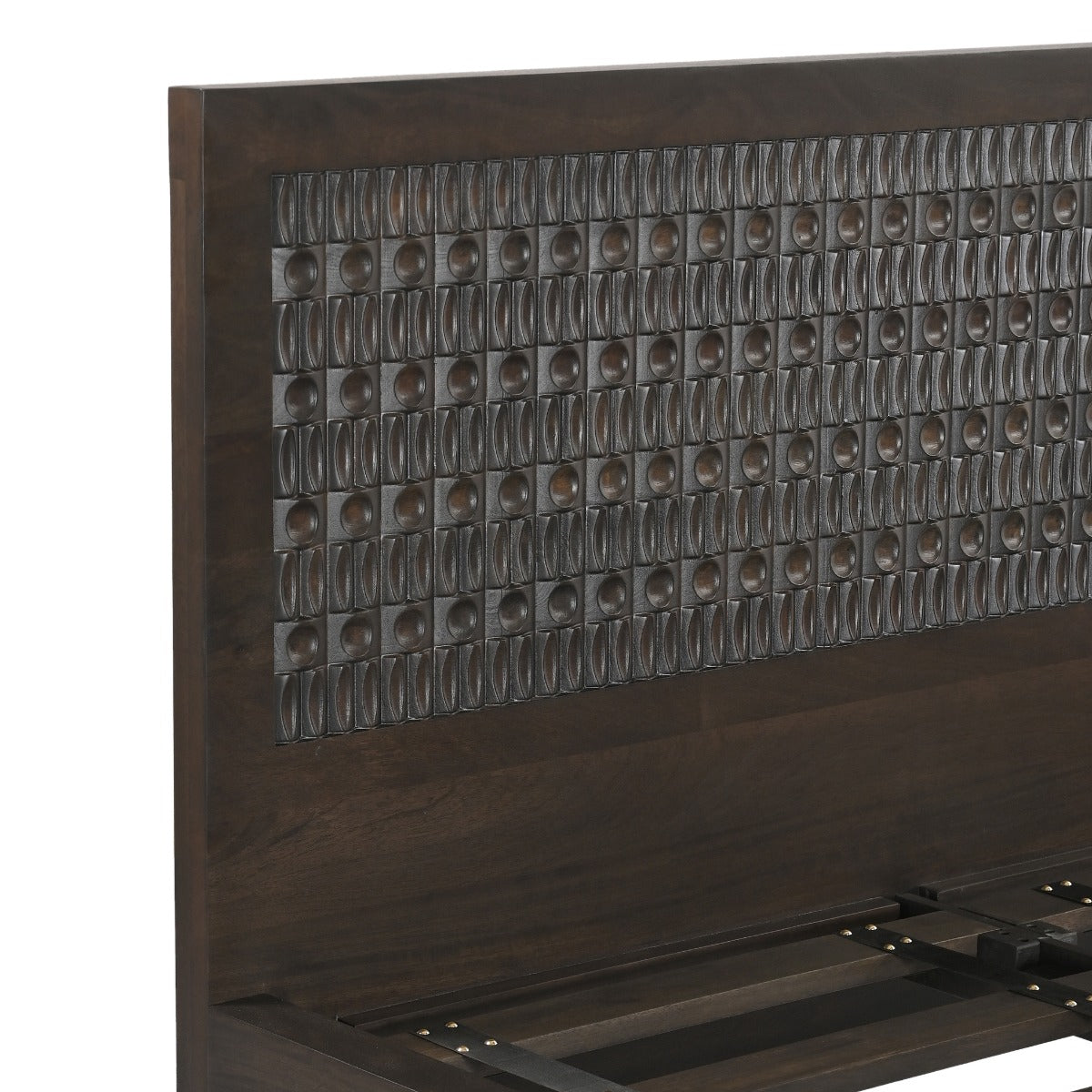 66" Dark Java Carved Wood Queen Size Bed