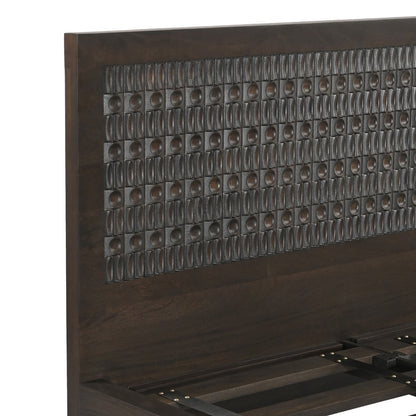 66" Dark Java Carved Wood Queen Size Bed