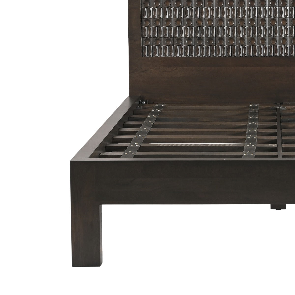 66" Dark Java Carved Wood Queen Size Bed
