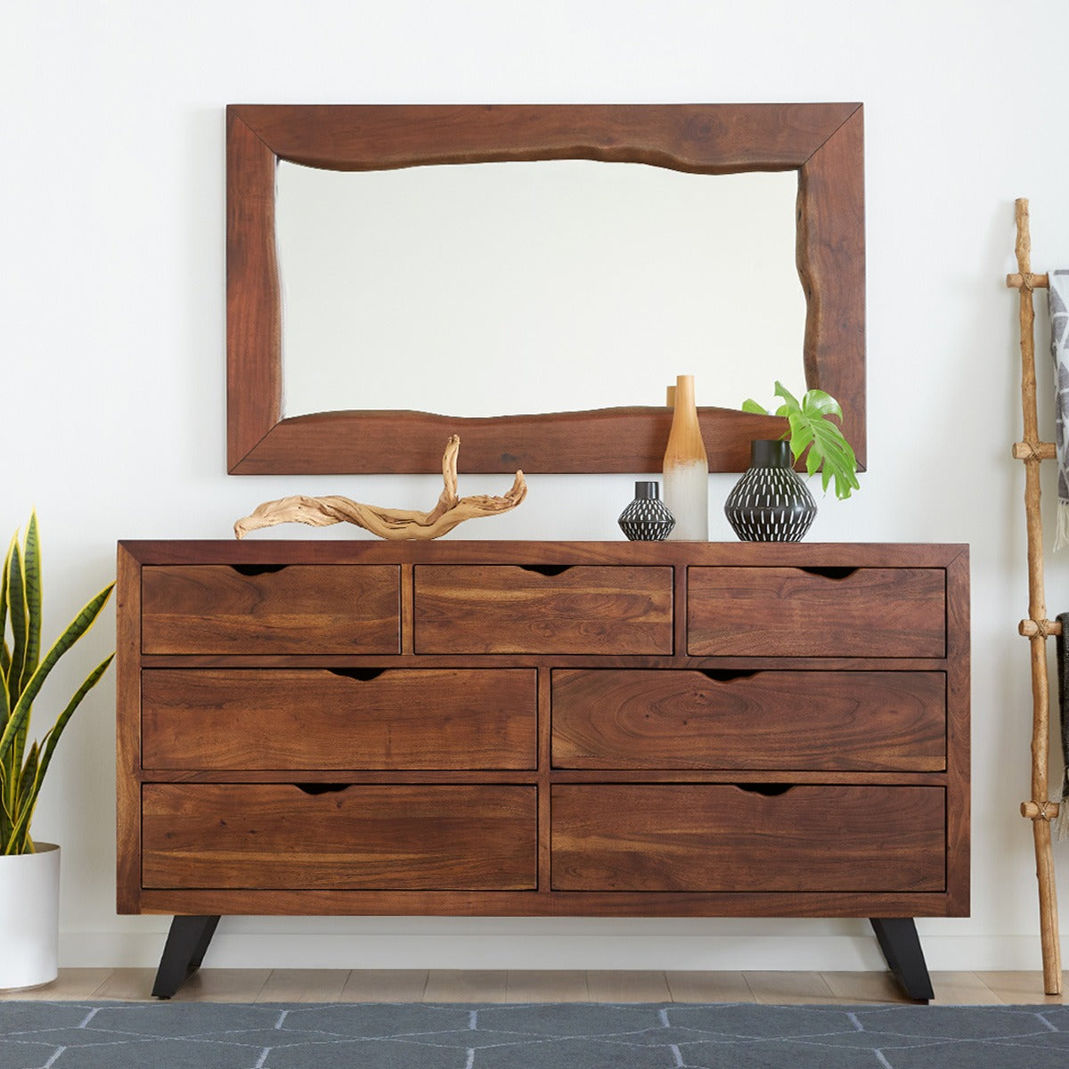 71" Walnut Wood Dresser