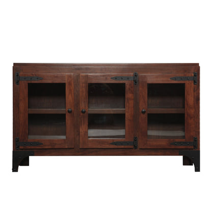 58" Dark Walnut Acacia Wood Cabinet
