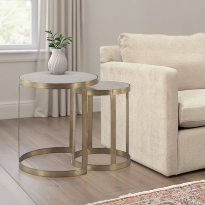 22" White Marble Nesting Side Tables