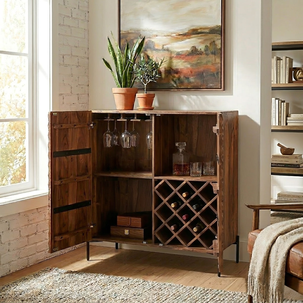 39" Carved Brownstone Bar Cabinet