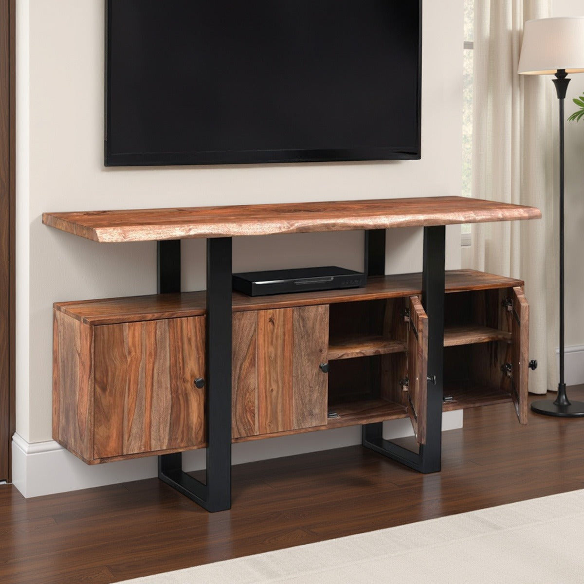 63" Brownstone Sheesham Wood Media Cabinet
