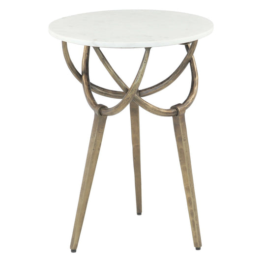 16" White Marble and Antique Brass Side Table
