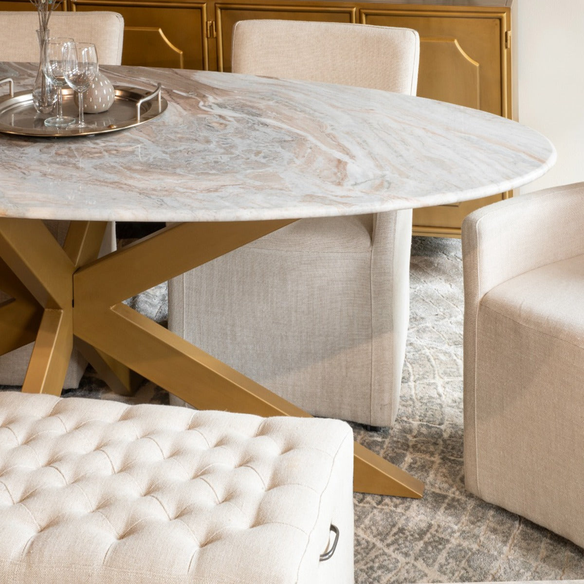 70" Sawar Marble Oval Dining Table