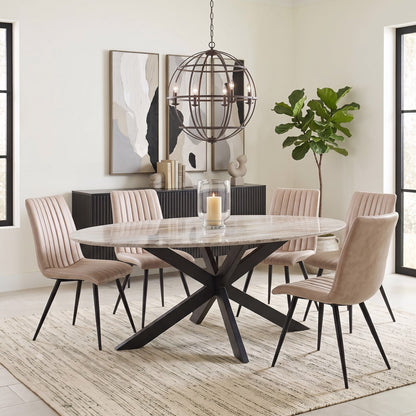 90.5" Sawar Marble Oval Dining Table