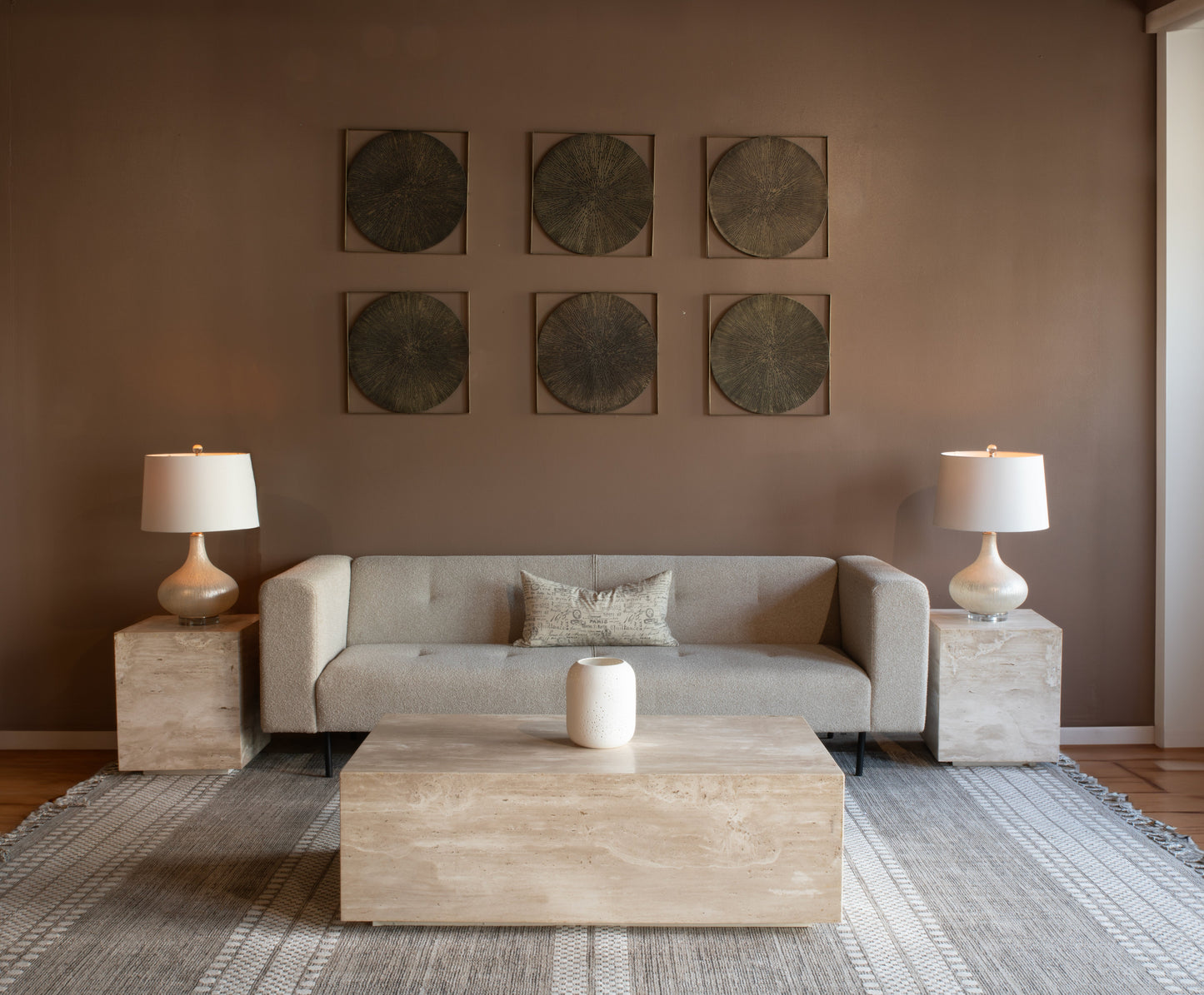 50" Travertine Stone Drum Coffee Table