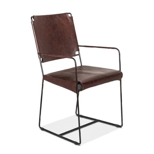 19" Chocolate Leather Dining Armchair