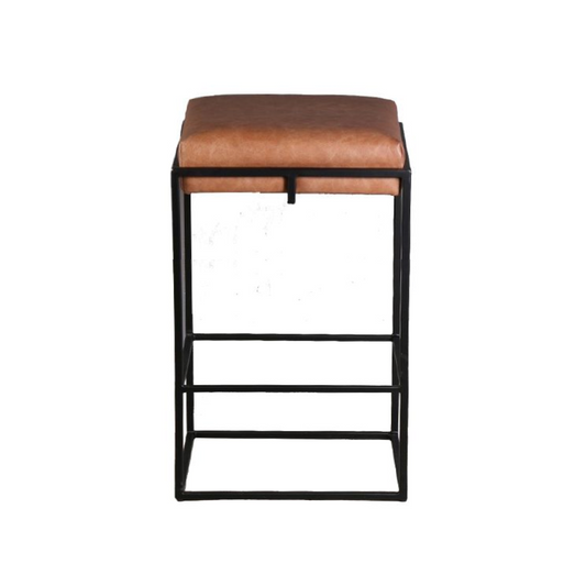 17" Cognac Leather Backless Counter Stool