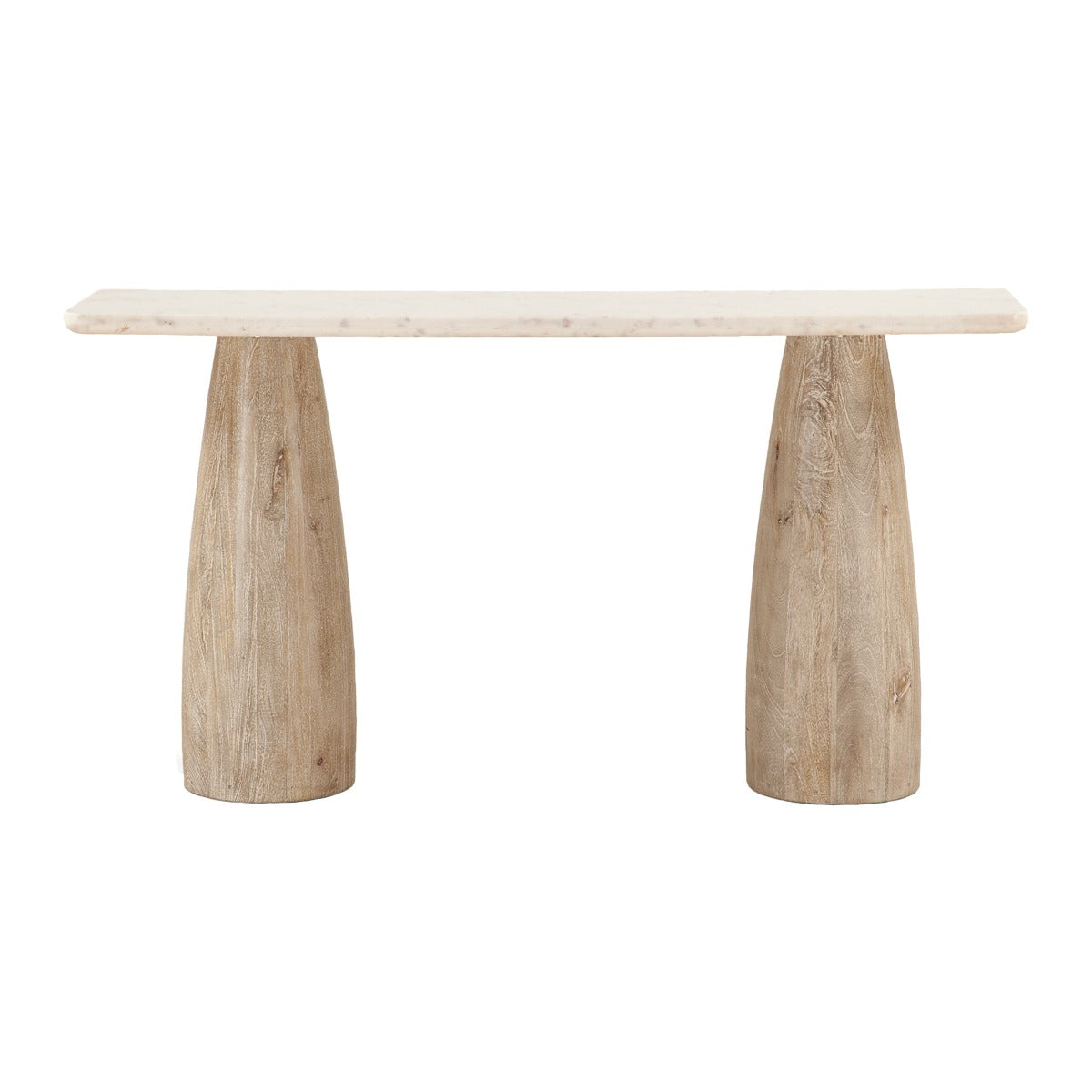 60" White Marble and Whitewash Mango Wood Console Table