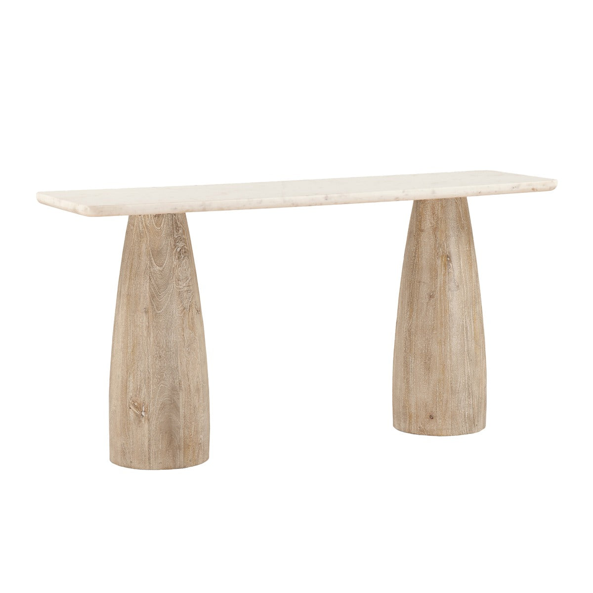 60" White Marble and Whitewash Mango Wood Console Table