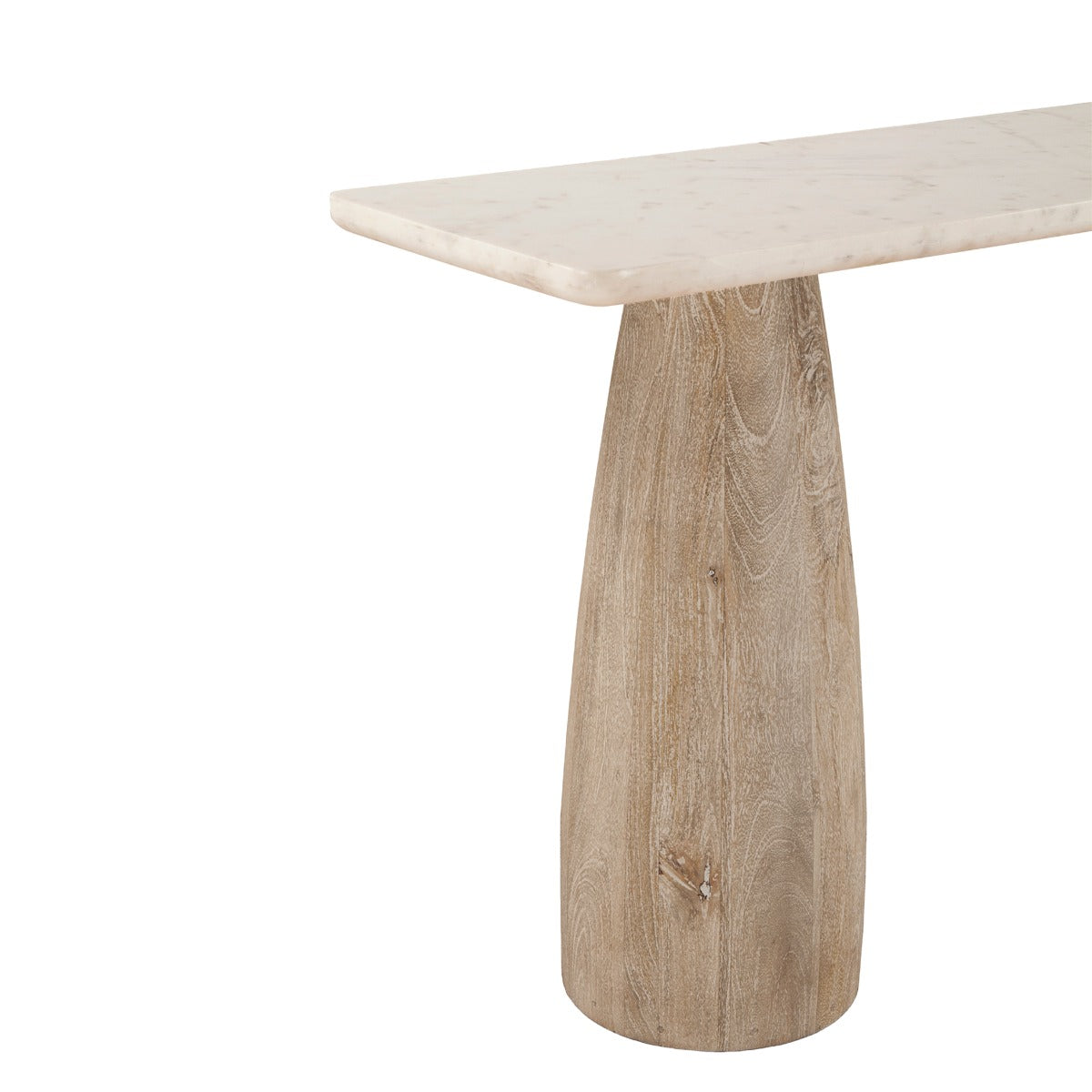 60" White Marble and Whitewash Mango Wood Console Table