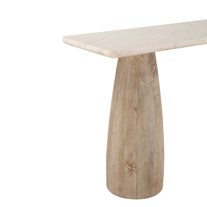 60" White Marble and Whitewash Mango Wood Console Table