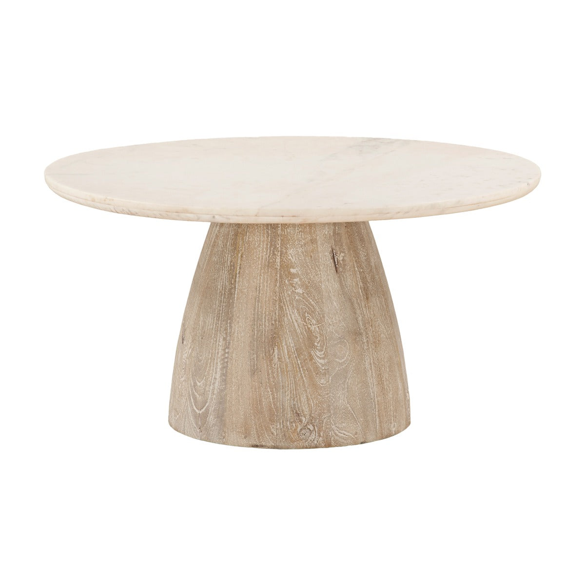 36" White Marble and Whitewash Mango Coffee Table