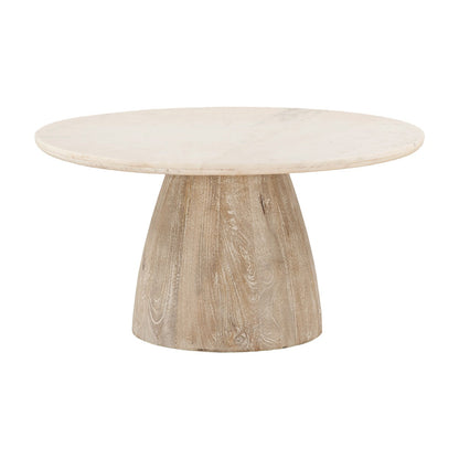 36" White Marble and Whitewash Mango Coffee Table