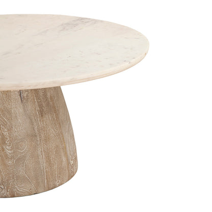 36" White Marble and Whitewash Mango Coffee Table