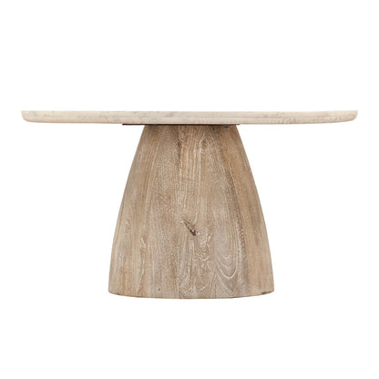 36" White Marble and Whitewash Mango Coffee Table