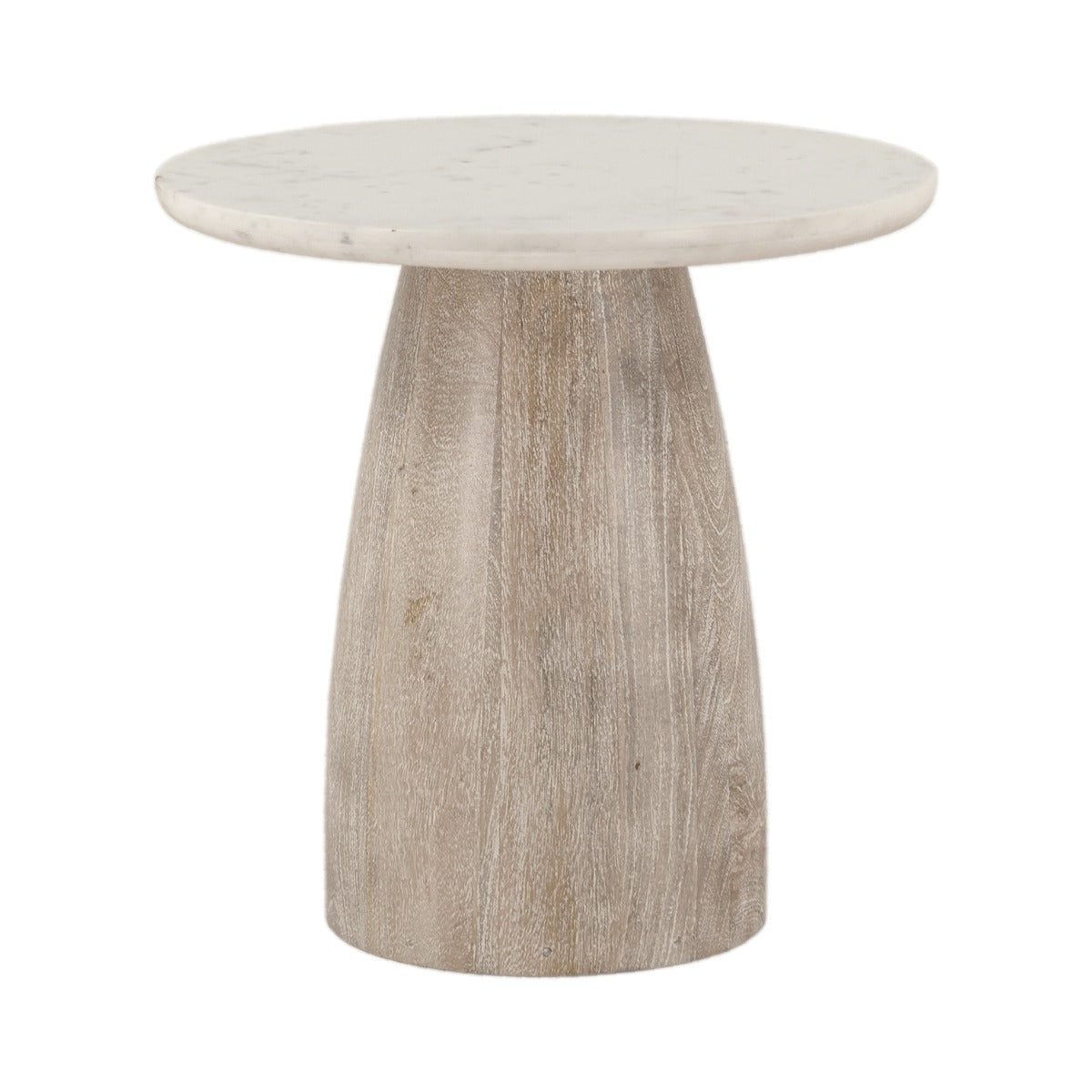 22" White Marble and Whitewash Wood Side Table