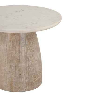 22" White Marble and Whitewash Wood Side Table