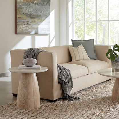 22" White Marble and Whitewash Wood Side Table