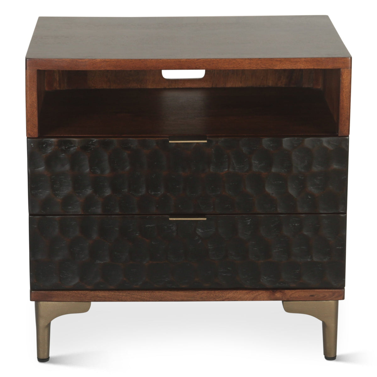26" Two-Tone Carved Wood Nightstand