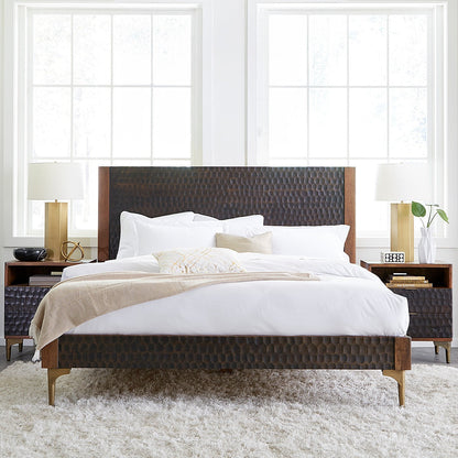 64" Two-Tone Carved Wood Queen Size Bed